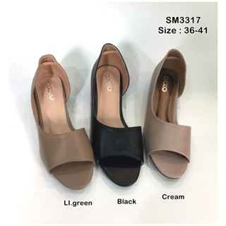 prettycomfort รองเท้าแฟชั่น ส้นเตี้ยเปิดหน้า เปิดข้าง  ส้นกั…