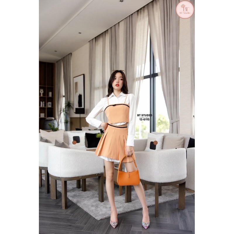 BT 13-6115 งานลดราคา เคลียร์สต็อก ราคาพิเศษ เซทเสื้อเชิ้ตสายเดี่ยวกระโปรง