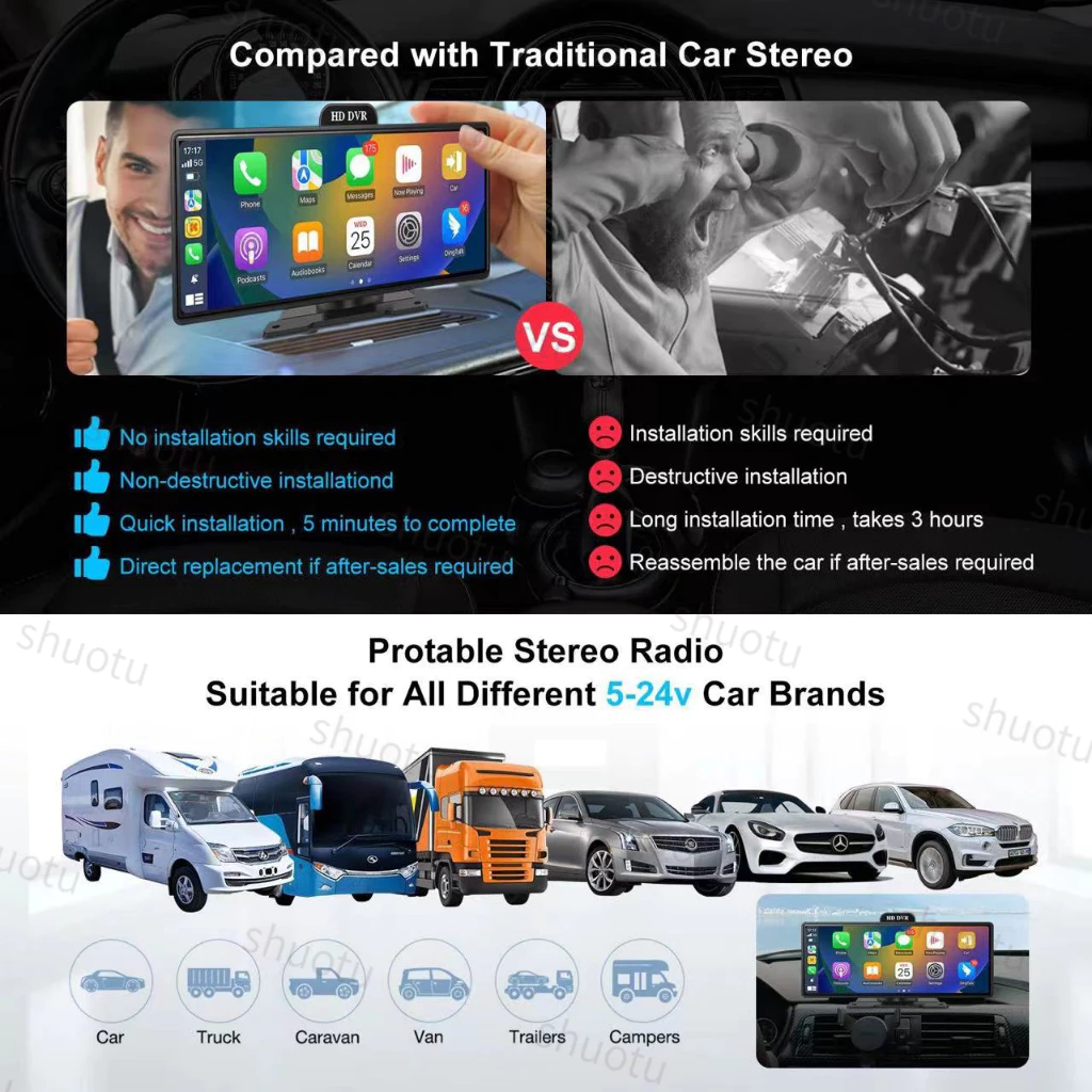 4K กล้องติดรถยนต์+กล้องหลังฟรี 10.26นิ้ว TouchScreen DVR WIFI บลูทู ธ เสียงควบคุมฟังก์ชั่น Android Auto carplay Dash Cam thumbnail 10