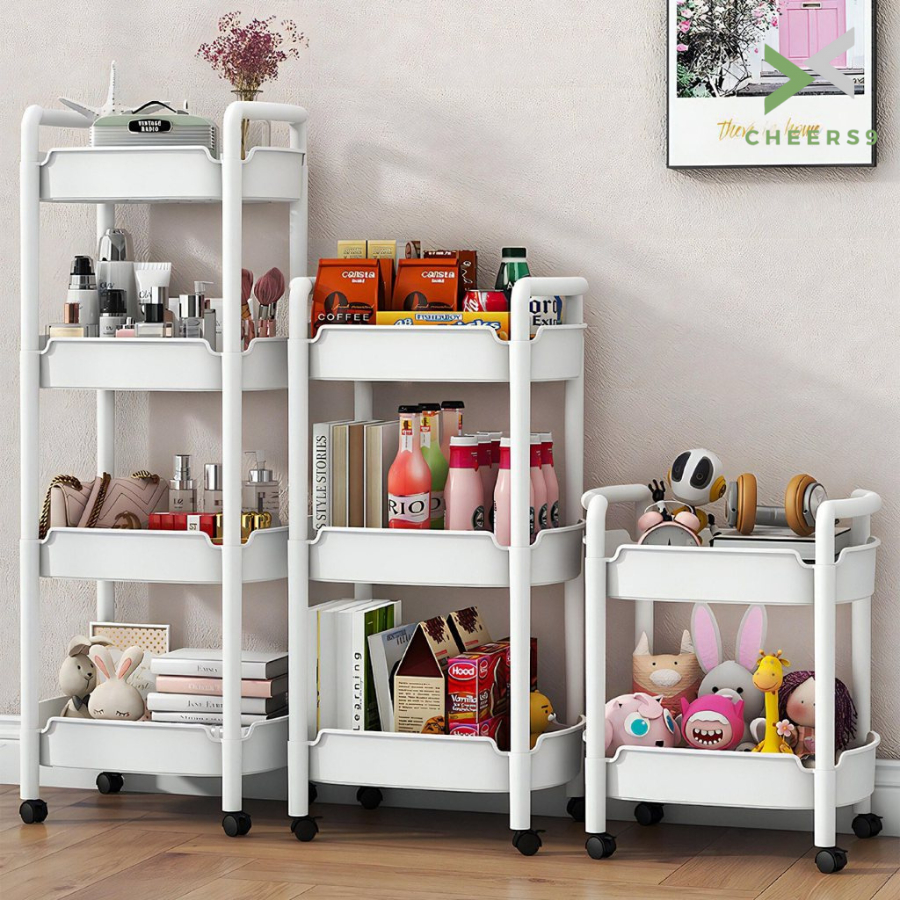 ชั้นวางของมีล้อเลื่อน ชั้นวางรถเข็น Cart rack ระบายอากาศได้ดี แห้งเร็ว แข็งแรง ทนทาน Cheers9