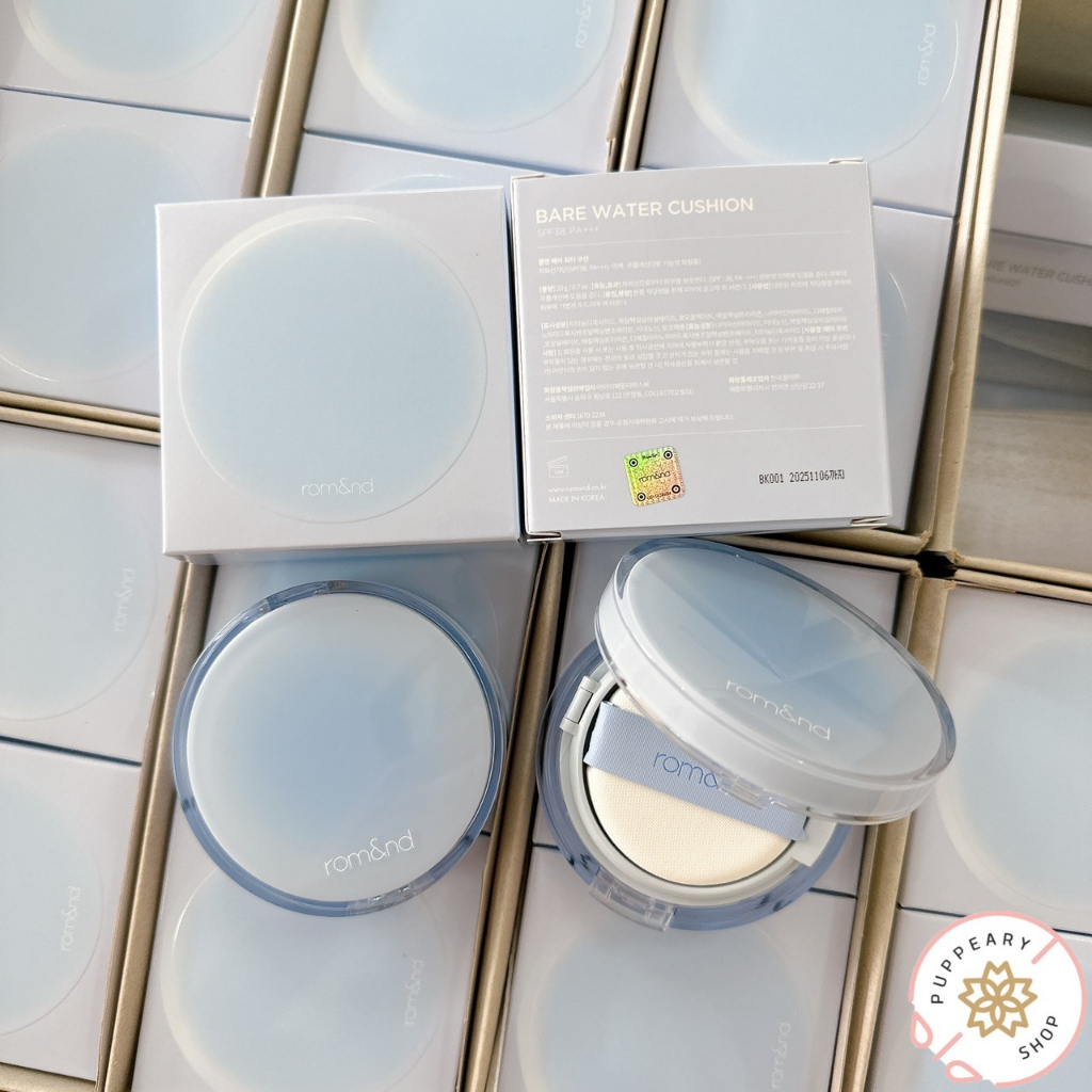 ( แท้/พร้อมส่ง ) ROM&ND BARE WATER CUSHION 20g (ตลับจริง/รีฟิล) คุชชั่นตลับฟ้า