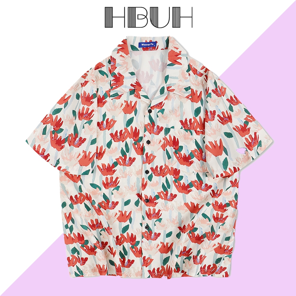 เสื้อเชิ้ตแขนสั้นลําลอง ทรงหลวม ลายดอกไม้ เหมาะกับเดินชายหาด เสื้อฮาวาย เสื้อสงกรานต์