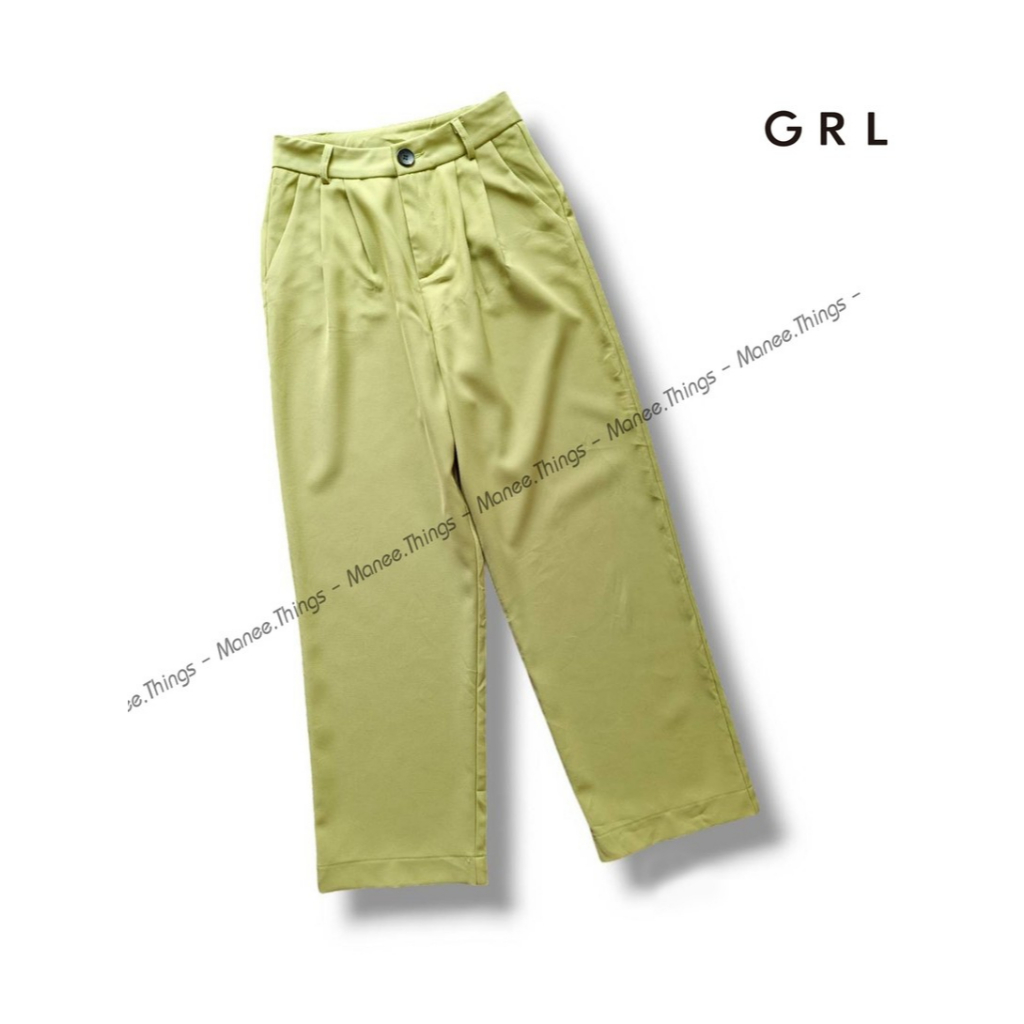 🔆GRL🔆จี อาร์ แอล🔆 [P30] กางเกงกระบอกเอวสูง สีเขียว GRL (มือสอง)