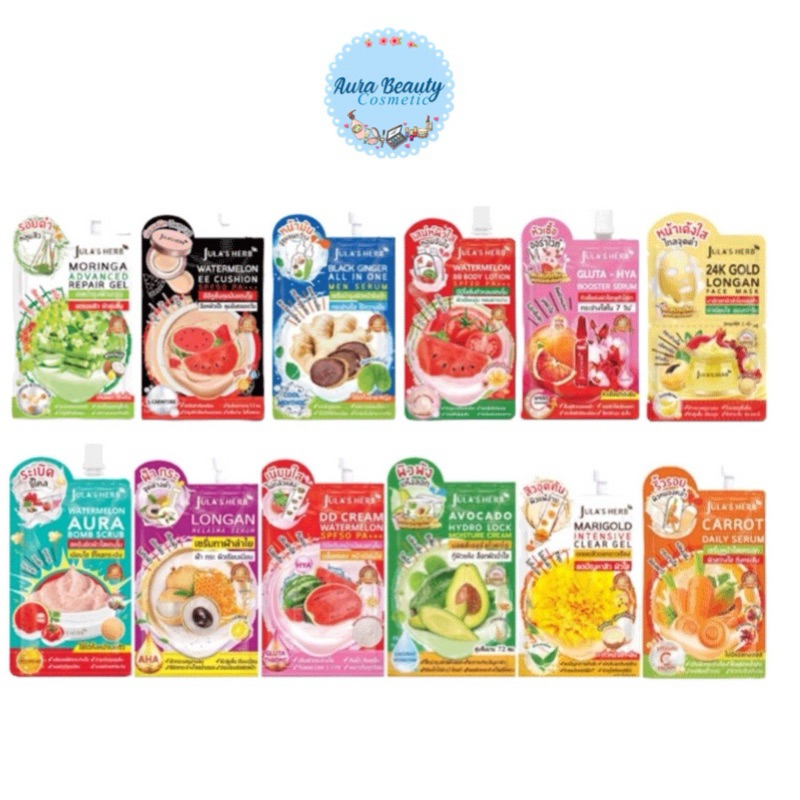 (1ซอง) Jula's Herb จุฬาเฮิร์บ (ดีดีครีมแตงโม,เจลสิวดาวเรือง,เจลบำรุงผิวมะรุม,เซรั่มมะม่วง, เซรั่มแคร