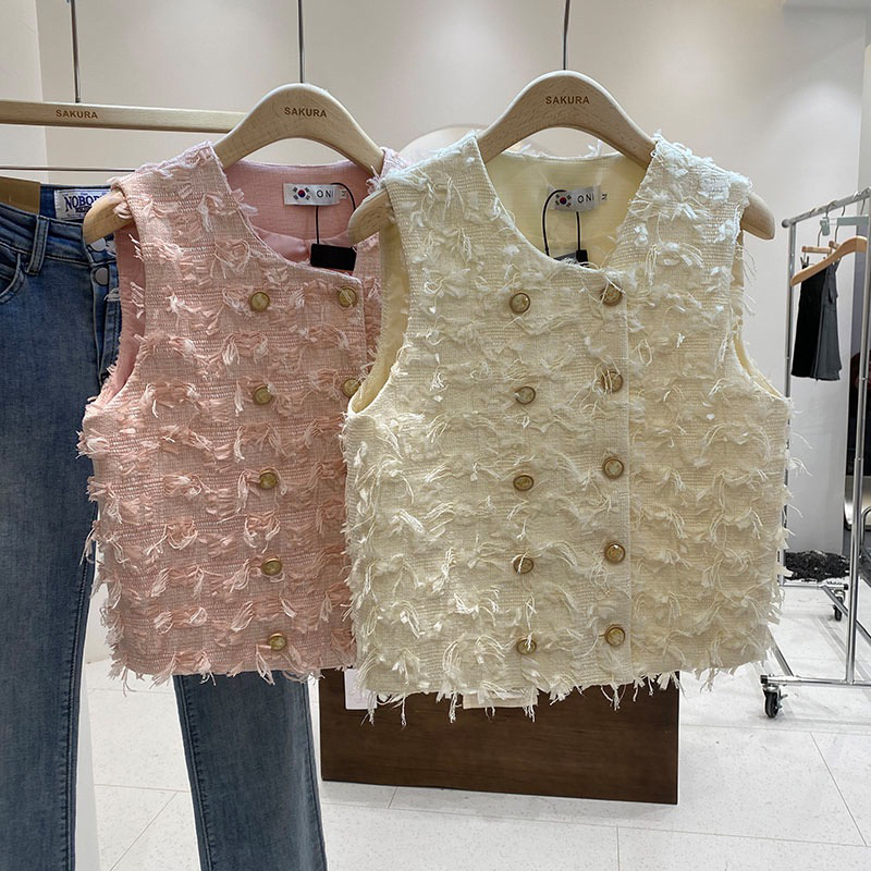 พร้อมส่ง furry vest (apricot/ pink)