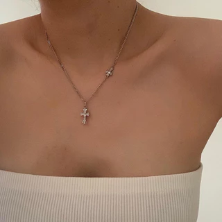 สร้อยสเตนเลส HER OBJECTIVE_HER DOUBLE CROSS PENDANT NECKLACE