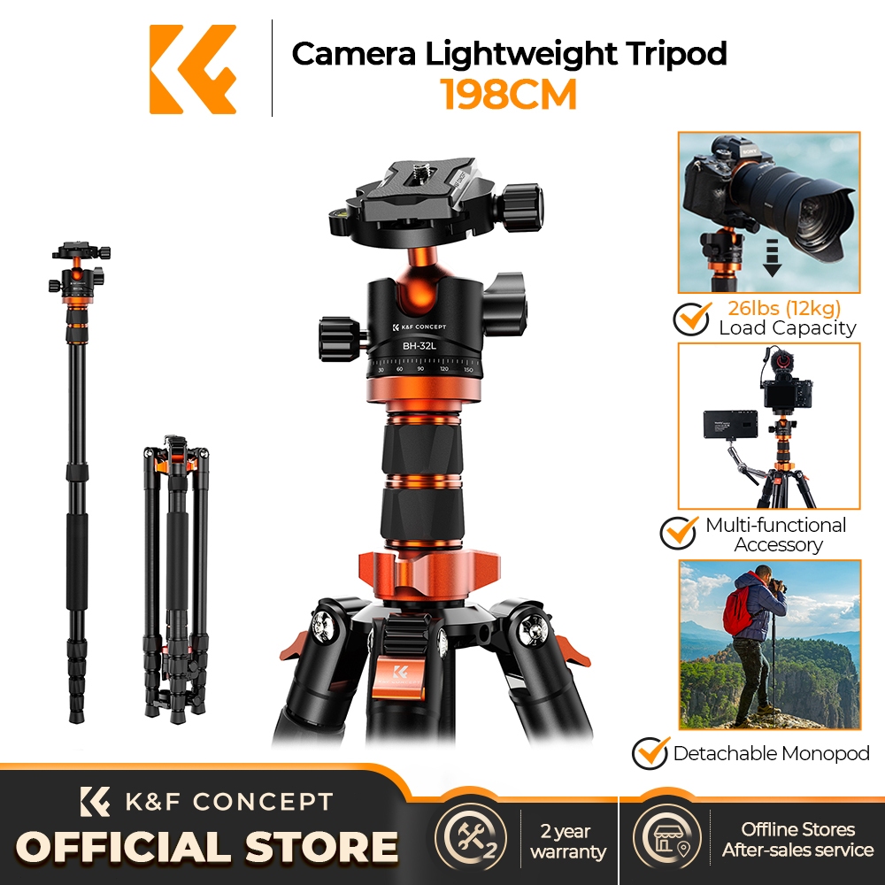K&F CONCEPT Tขาตั้งกล้องซีรีย์เส้นผ่านศูนย์กลาง 25 มม. ขา 4 ส่วนสกรูล็อคโลหะกระบวนการหล่อสีส้ม