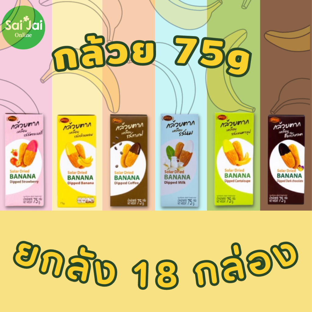 (แบบ1กล่อง) กล้วยตากป้าเพียนเคลือบ ขนาด 75g. มี6รส