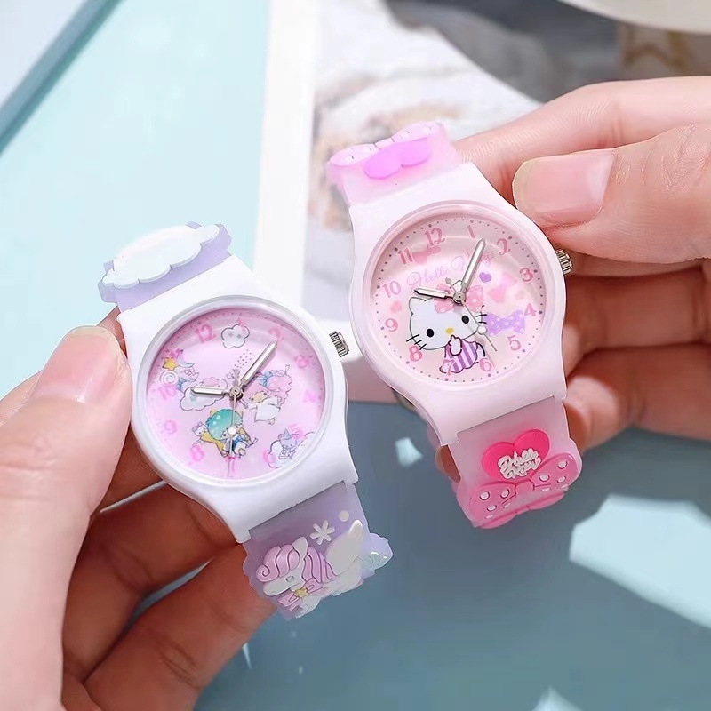 ⌚️สินค้าพร้อมส่งในไทย🌸Sanrio นาฬิกาข้อมือ สายซิลิโคน กันน้ํา คุณภาพสูง สีมาการอง ลายการ์ตูน สําหรับเด็กนักเรียน