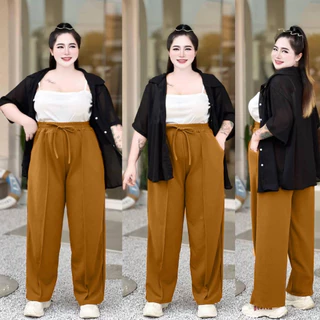 (โปรเดือน 8.8 .) A11 กางเกงตีเกล็ดหน้า ทรงกระบอกเอว 28-50" สาวอวบใส่ได้ ผ้าวูลเวฟ ยืดใส่สบาย สไตล์สาวอวบ