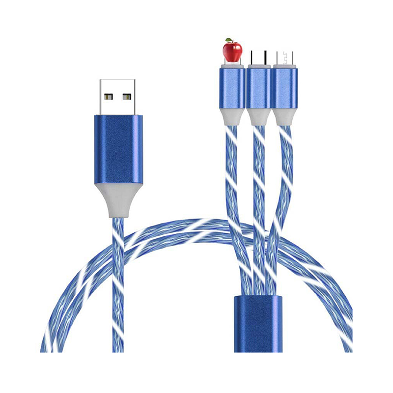 สายชาร์จ ไฟ LED 3in1 3 หัวใน 1 เส้น ยาว 1.2เมตร Android Micro USB Type C iOS