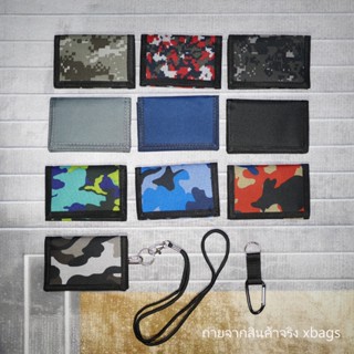 กระเป๋าสตางค์ 3 พับ ฟรีสายห้อยคอ+พวงกุญแจเกี่ยว ลายเรียบและด…