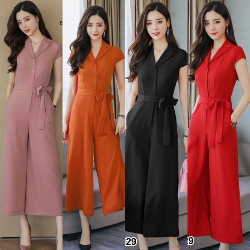 8229 จั้มสูทคอปกสายผูกเอว Neck tie waist jumpsuitNeck tie waist jumpsuitNeck tie waist