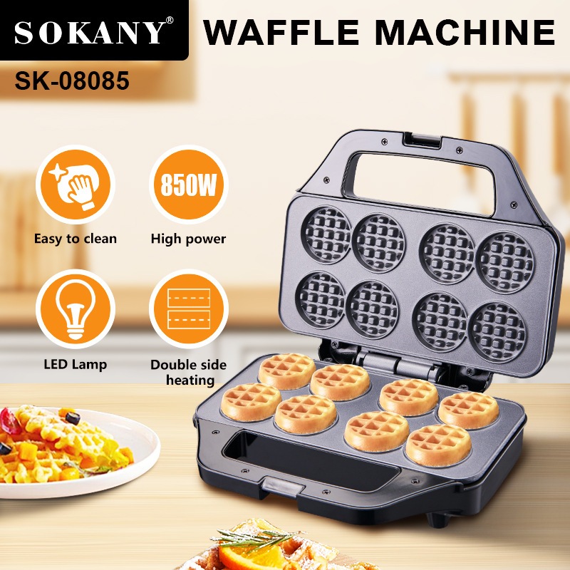 SOKANY 850W 8 หลุม เครื่องทำวาฟเฟิล เตาทําวาฟเฟิล เครื่องอบวาฟเฟิล รับประกัน 1 ปี