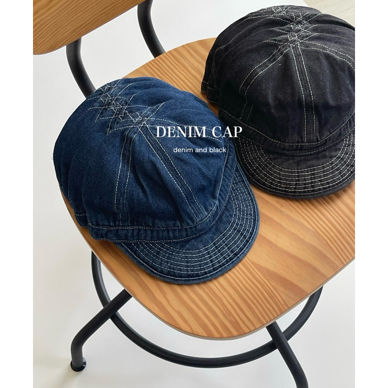 DENIM CAP หมวกยีนส์ฟอก ทรงย้อนยุค ปีกสั้น