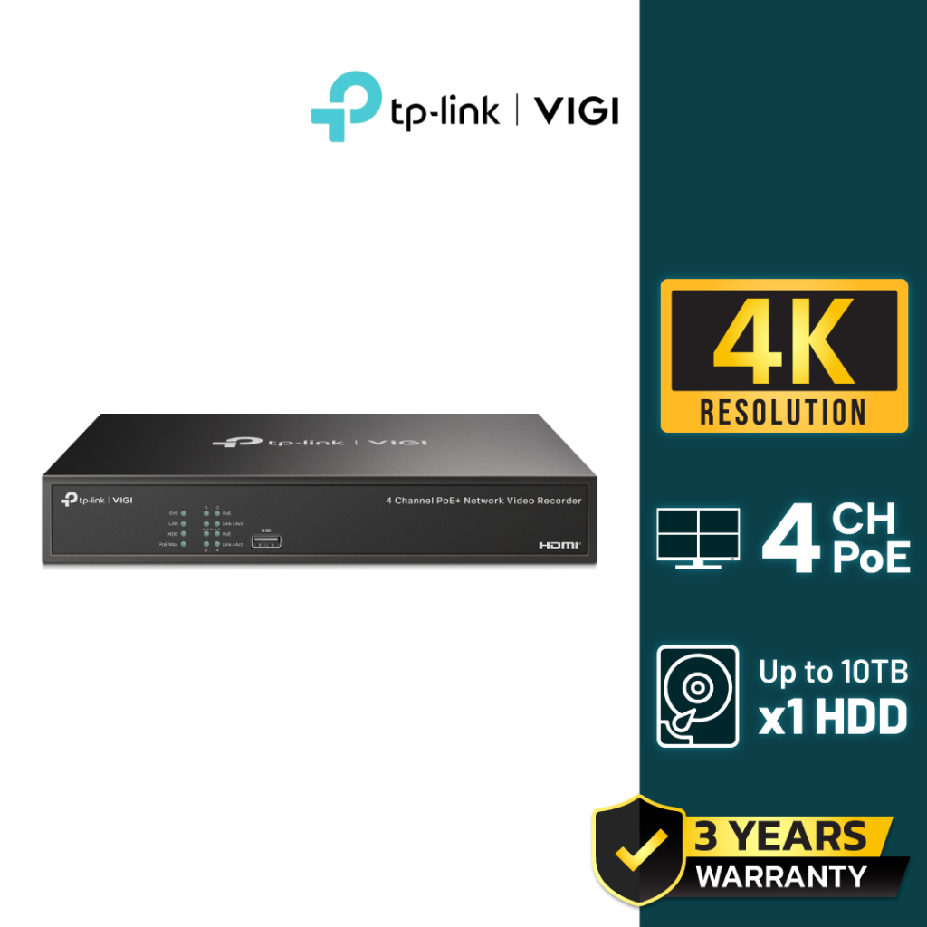 TP-LINK|VIGI เครื่องบันทึก 4 ช่อง รุ่น VIGI NVR1004H-4P (POE)