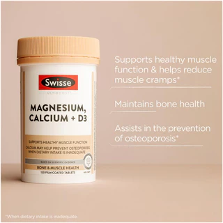 Swisse Ultiboost Magnesium Calcium + Vitamin D 120 Tablets รองรับการทำงานของกล้ามเนื้อ สุขภาพกระดูก