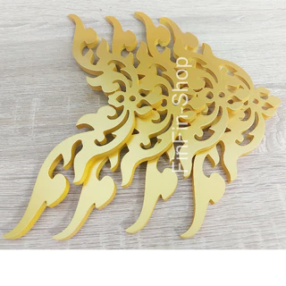 มุมฉลุพลาสวูดสีทอง 1 คู่ (2 ชิ้น) ตกแต่งเฟอร์นิเจอร์ หิ้งพระ ขนาด 10-15 cm หนา 6 mm