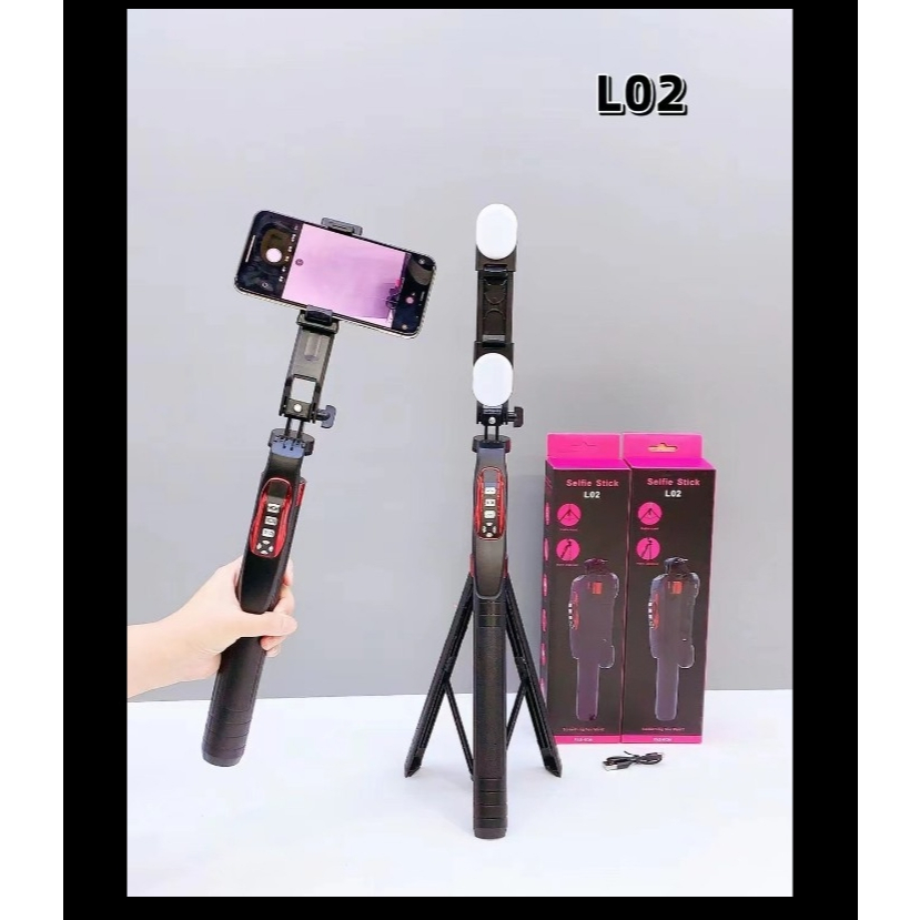 ไม้เซลฟี่ ขนาดพกพา รุ่นL02/L02LED 360°ใช้งานง่าย แบบพกพา ดีไซน์สวยบลูทูธไร้สายแบบพกพาปรับได้