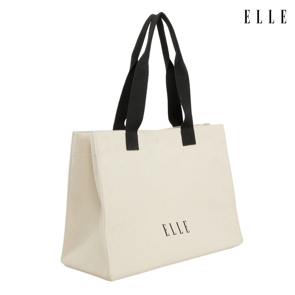 ELLE  กระเป๋าช้อปปิ้งผ้าแคนวาส รุ่นใหม่ มีแป๊ปแม่เหล็ก มีช่องแบ่งของ (H8H007)