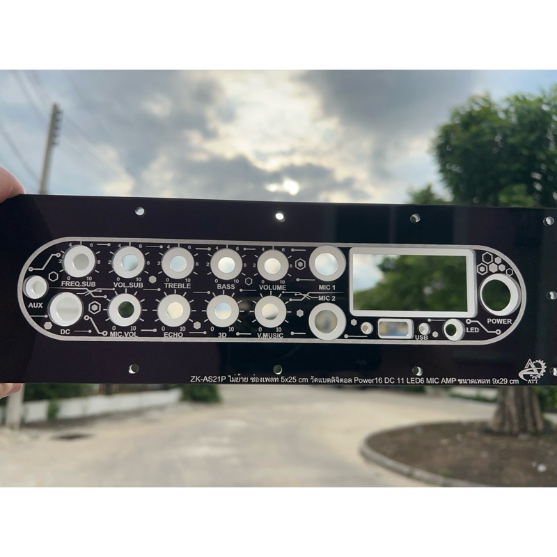 เพลทลำโพงบลูทูธZK-AS21Pไม่ย้าย+MIC AMPเพลทงานไฟหนา5มิล ช่องเพลท5x25cm วัดแบตดิจิตอลสวิตซ์6มิล,12มิลใ