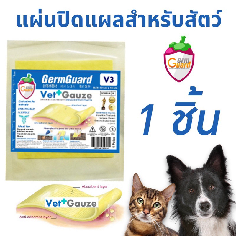 GermGuard Vet Gauze ✨ แผ่นปิดแผล สารสกัดมังคุด แผลหายไว ไม่ติดแผล สุนัขและแมว