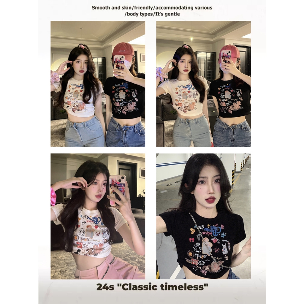 NAYIGUOJI เสื้อครอปสั้น เสื้อยืดผู้หญิง T-shirt เสื้อ y2k ส่งตรงเวลา