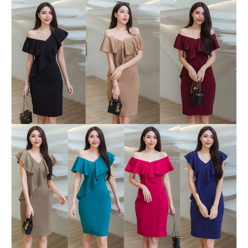 [ลด 20% กรอกโค้ด INC694OD] 146 เดรสคอวีต่อระบาย (ผ้าเทพ)