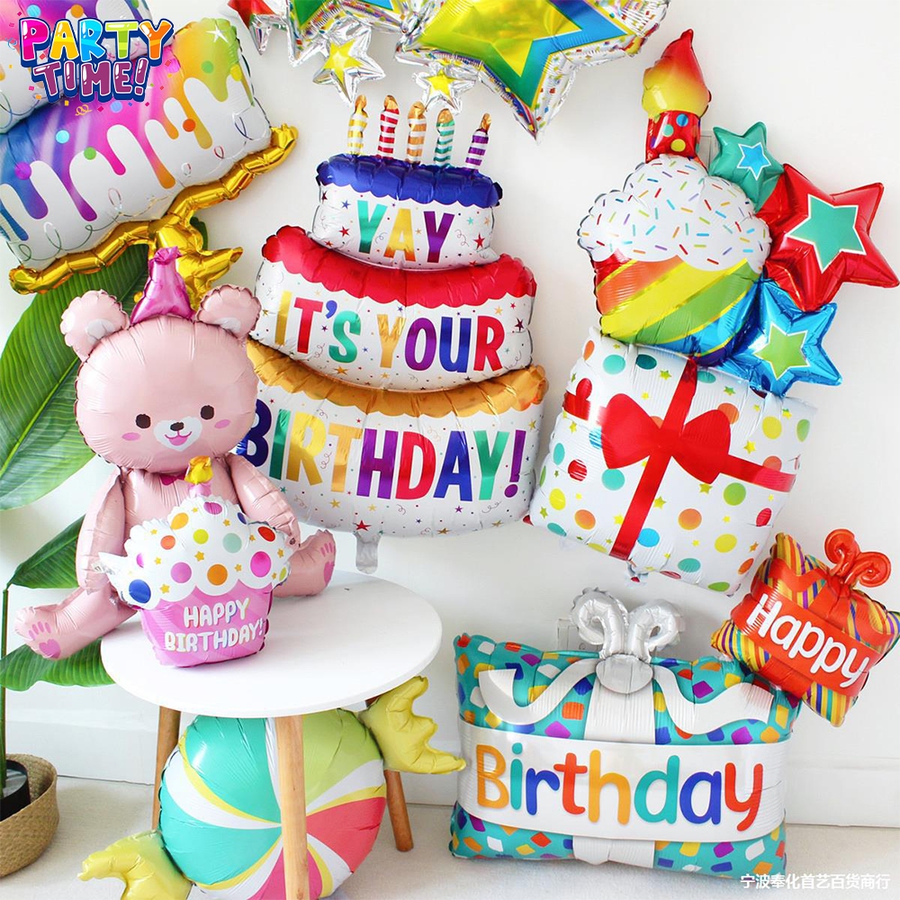 Big Party ลูกโป่งเค้กวันเกิด Happy Birthday ขนาดใหญ่ ลูกโป่งฟอยล์ ตกแต่งงานเลี้ยงวันเกิด [ส่งจากไทย]