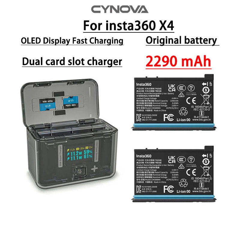 【NEW】Insta360 X4 OLED Display Fast Charging HUB + Original Battery 2290mAh For Insta 360 X4 Accessories