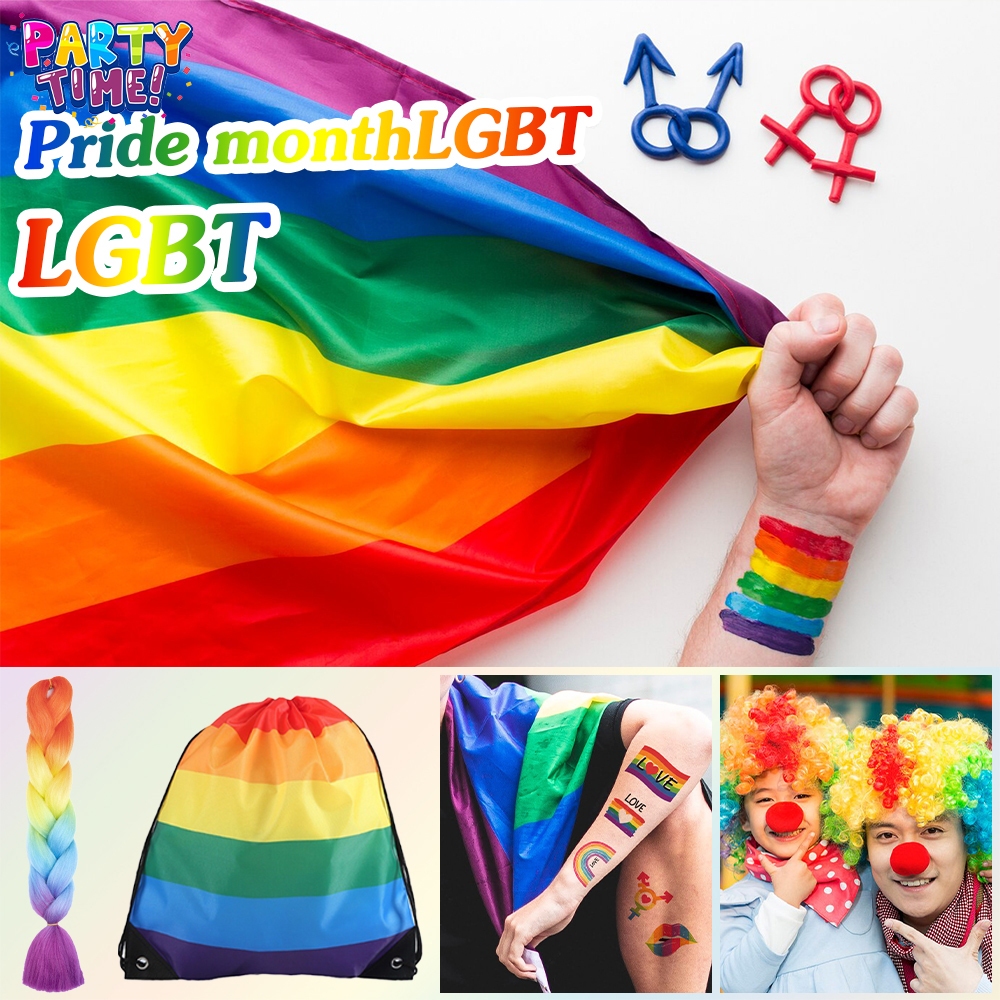 Big Party 🏳️‍🌈LGBT🏳️‍🌈อุปกรณ์สีรุ้ง ธงสีรุ้ง  Pride Month สติ๊กเกอร์รอยสักสีรุ้ง รุ้ง วิกสีรุ้ง🏍️💨ส่งไวจาก