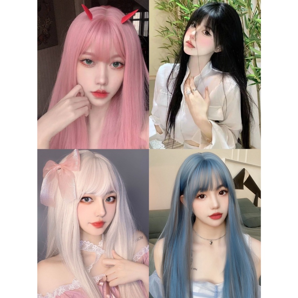 วิกผม พรีเมี่ยม ผมตรง ปลายตรง มีหน้าม้า -60cm แถมnetฟรี วิกสวยราคาถูก