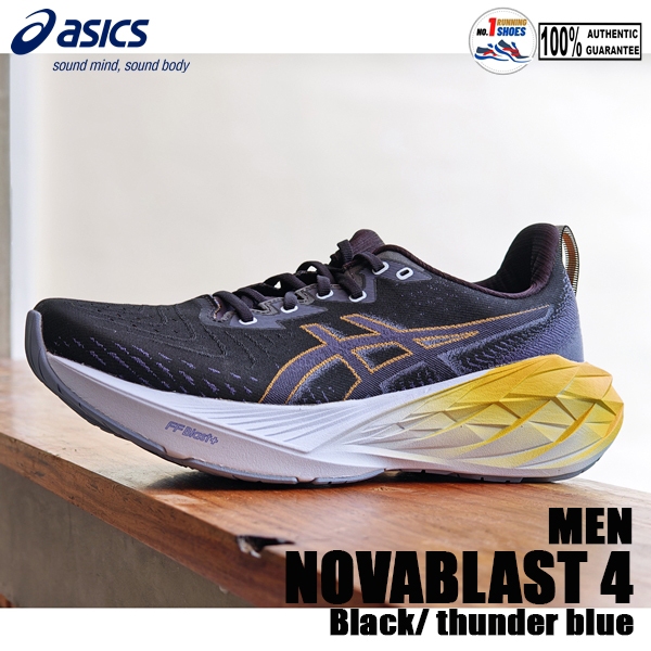 Asics รุ่น Novablast 4 1011B693-001 สี Black/ thunder blue, FF Blast+ ของเเท้ 100%