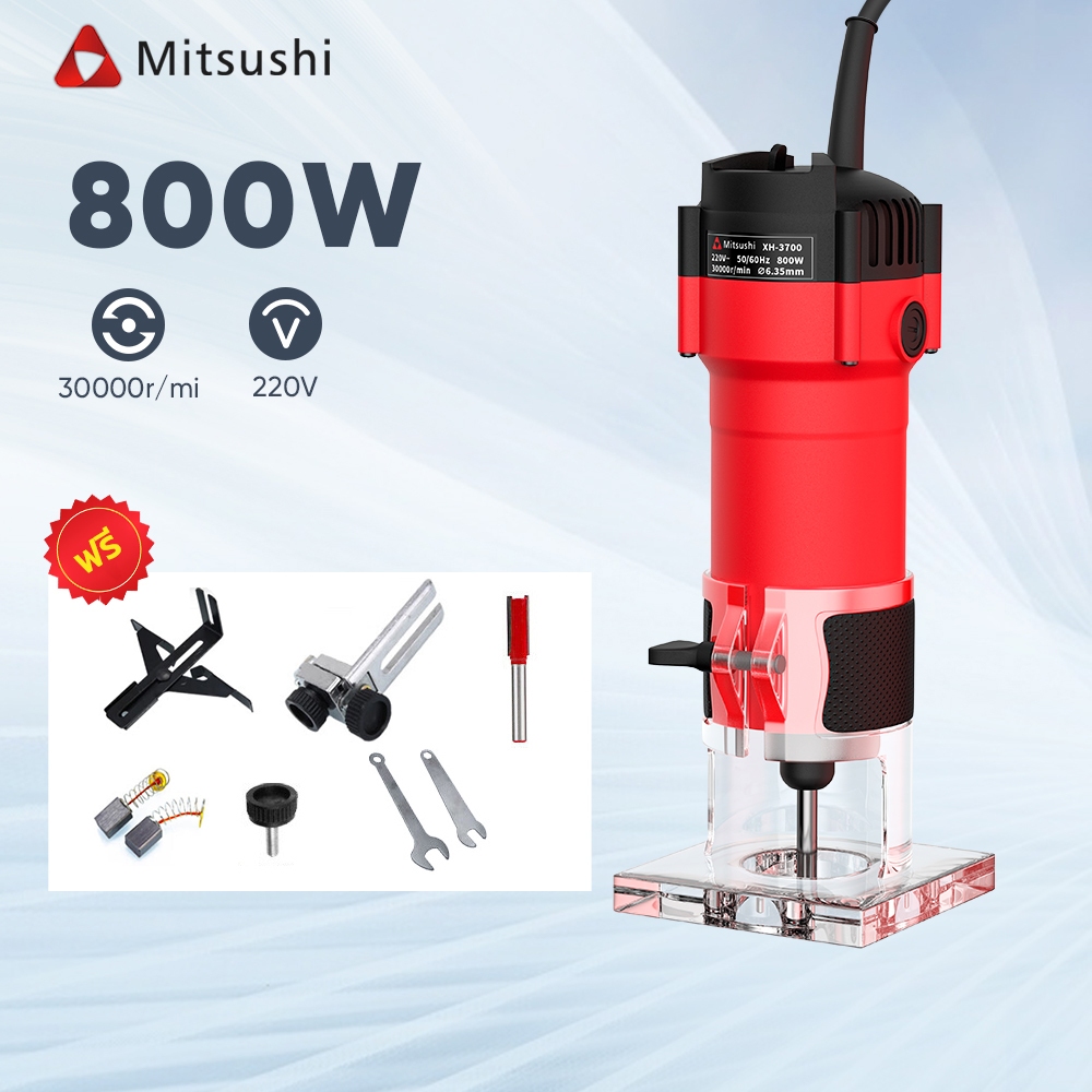 Mitsushi เครื่องเซาะร่อง ทริมเมอร์800วัตต์  พร้อมดอกทริมเมอร์ เครื่องเซาะร่องไม้  เซาะร่องได้ง่ายและรวดเร็ว Wood Trimmer