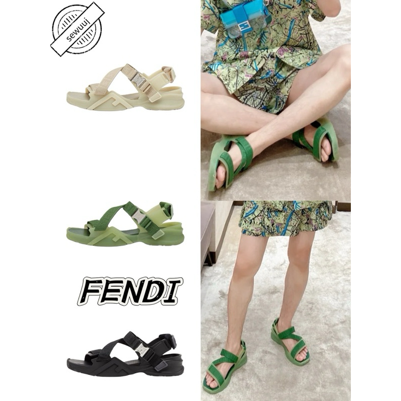 รองเท้าแตะสายเดียวผ้า FENDI Flow ของแท้ที่สวมใส่สบายและอเนกประสงค์สำหรับผู้ชาย