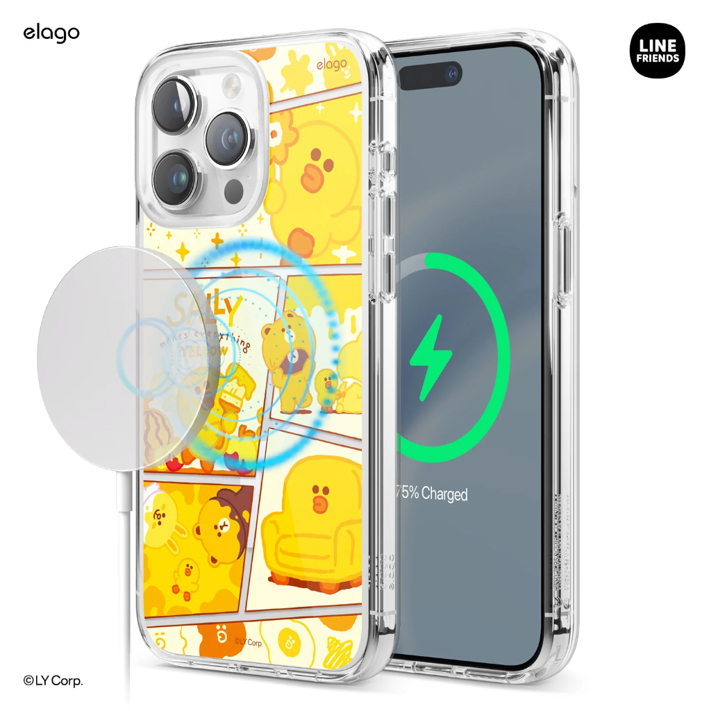 elago X LINE FRIENDS Yellow Sally MagSafe Hybrid Case for iPhone 15, 15 Plus, 15 Pro, 15 Pro Max