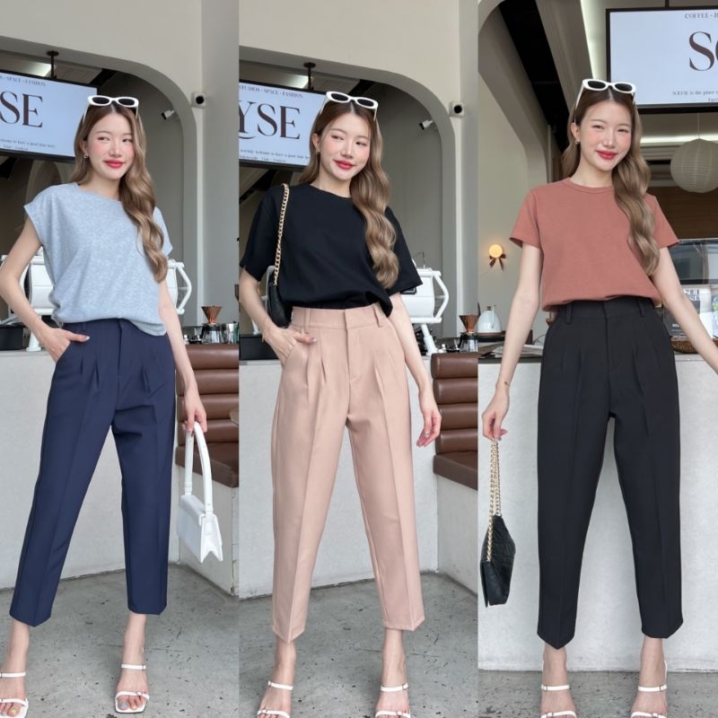 [ M25 ] WARA กางเกงทรงบอย ผ้าไมโคร เอวสม็อคหลัง