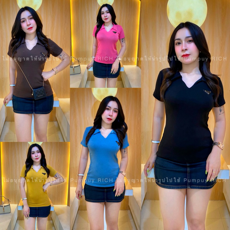 🐻999MPM Shop🐻เสื้อยืดคอปกปักโลโก้-เสื้อยืดรัดรูป เข้ารูปทรงสวย(ครบไซส์ XS-XL)