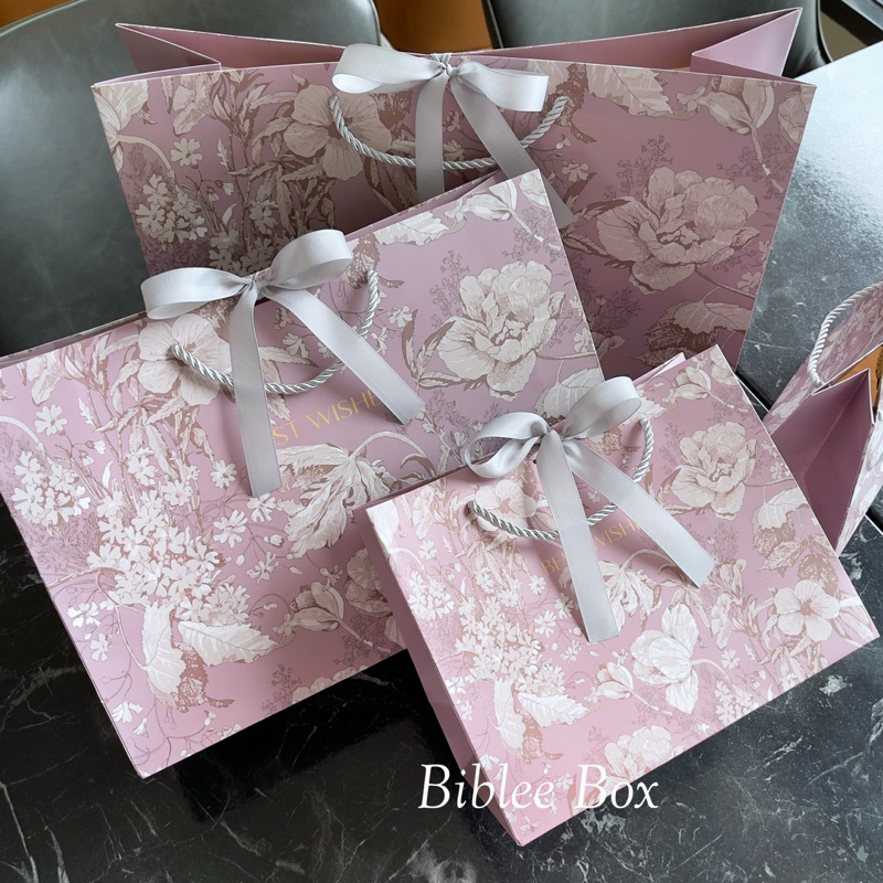 ꒰1ใบ꒱ถุงกระดาษ BEST WISHES โทนสีชมพูกะปิ*ม่วงๆ (หูหิ้วแยก) ริบบิ้นกรอสเกรนสีเงิน*เทา