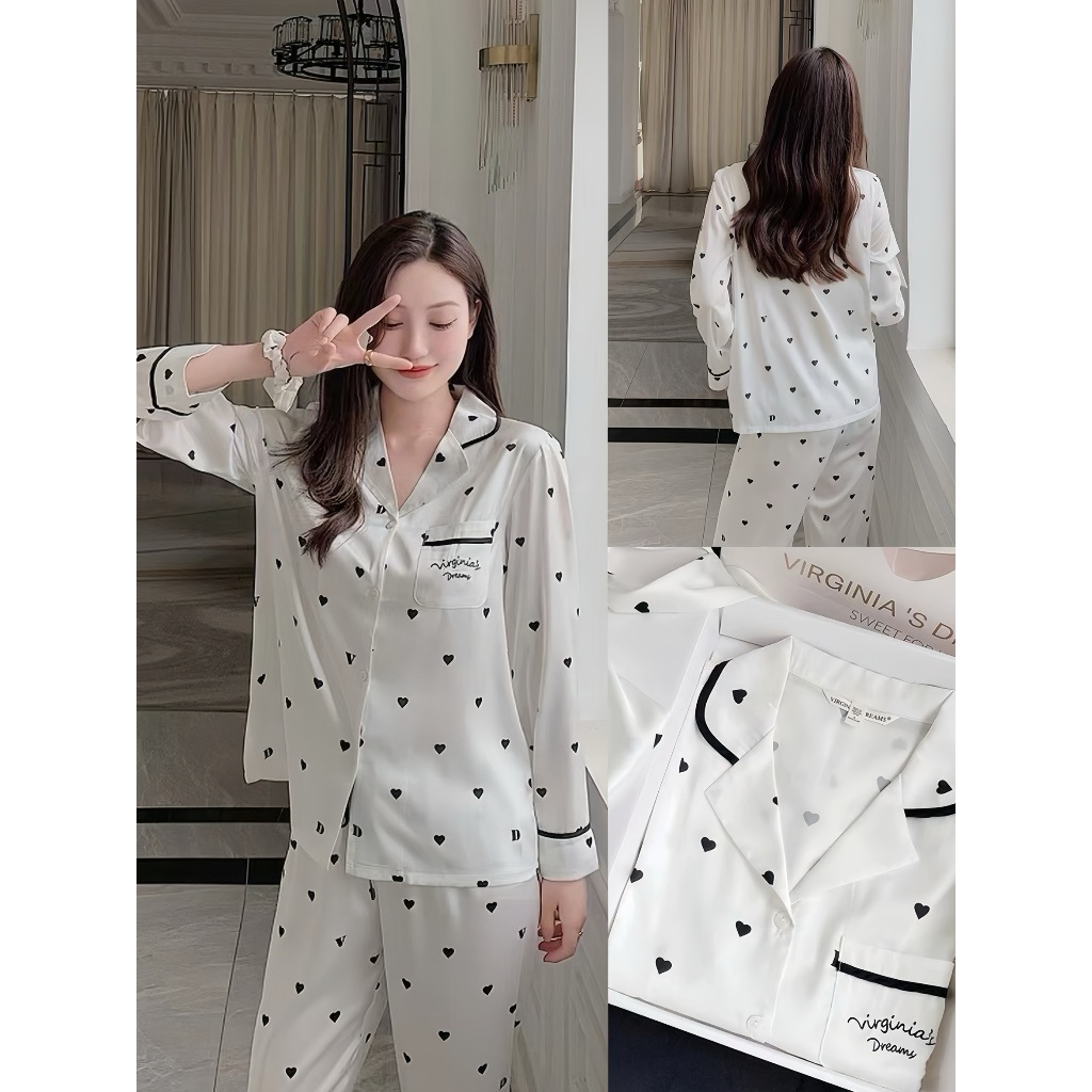 พร้อมส่ง ส่งไว ชุดนอน Mini heart pajamas สีขาว