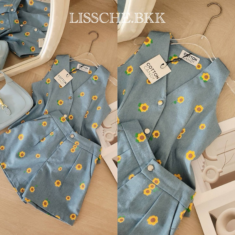 พร้อมส่ง “Sunflower jeans set” เซ็ทยีนส์ดอกทานตะวัน ทรงสวยผ้าดีมาก