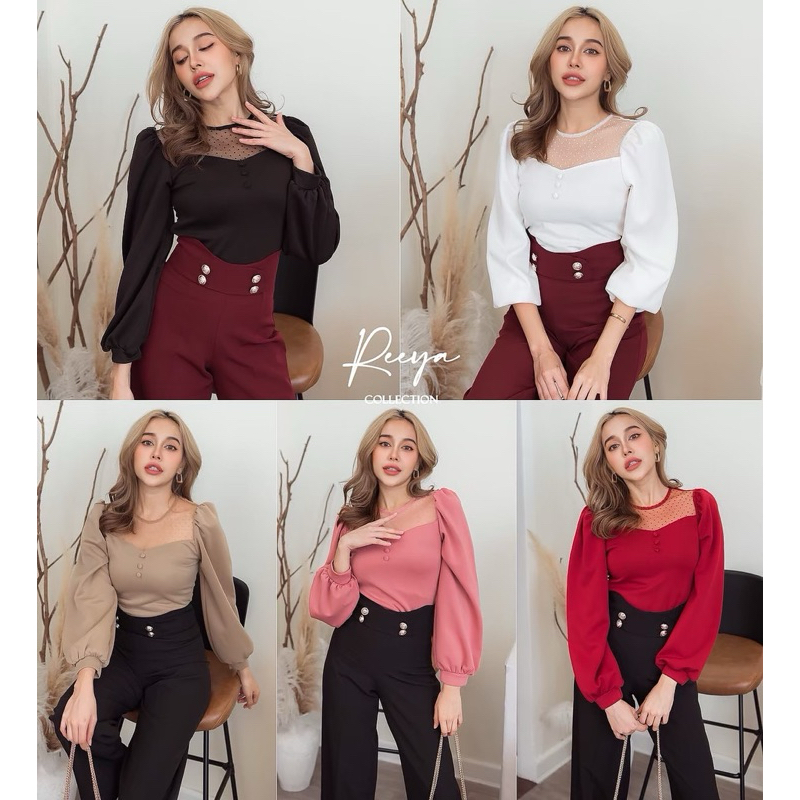 [ลด 20% กรอกโค้ด INC694OD] 152 เสื้อแขนยาวแต่งผ้าเน็ตซีทรูลายจุด