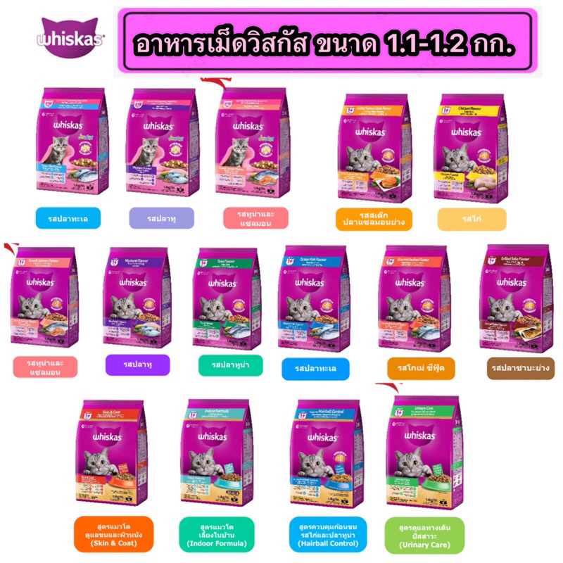 อาหารเม็ดแมววิสกัส Whiskas ขนาด 1.1-1.2 kg รับประกันสินค้าใหม่