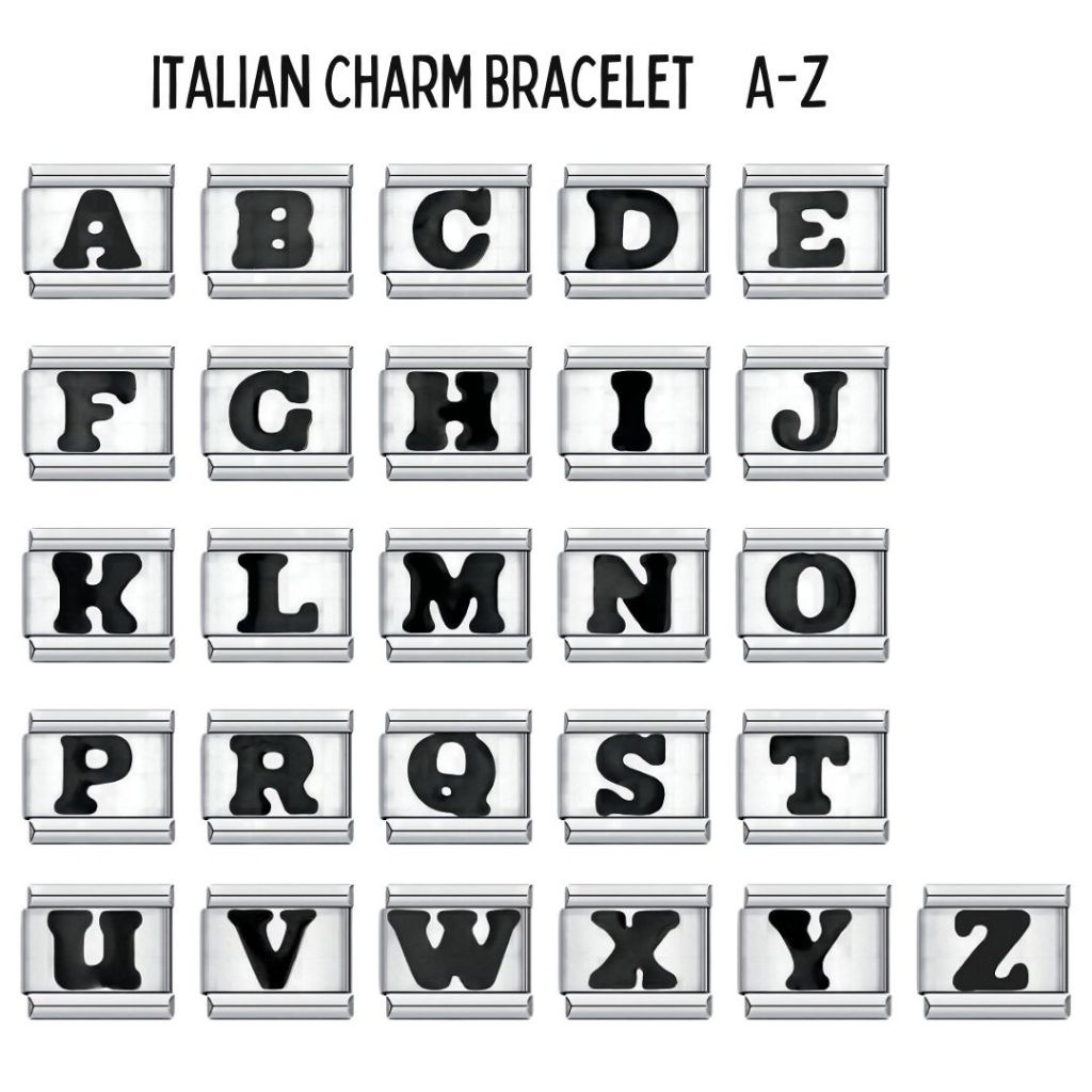 yourcharm italian charm bracelet อิตาเลี่ยนชาร์ม  สร้อยข้อมือเลือกลายเองได้ A-Z สีดำ (Black)