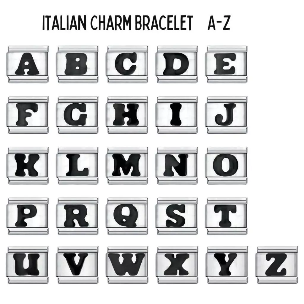 yourcharm italian charm bracelet อิตาเลี่ยนชาร์ม สร้อยข้อมือเลือกลายเองได้ A-Z สีดำ (Black)