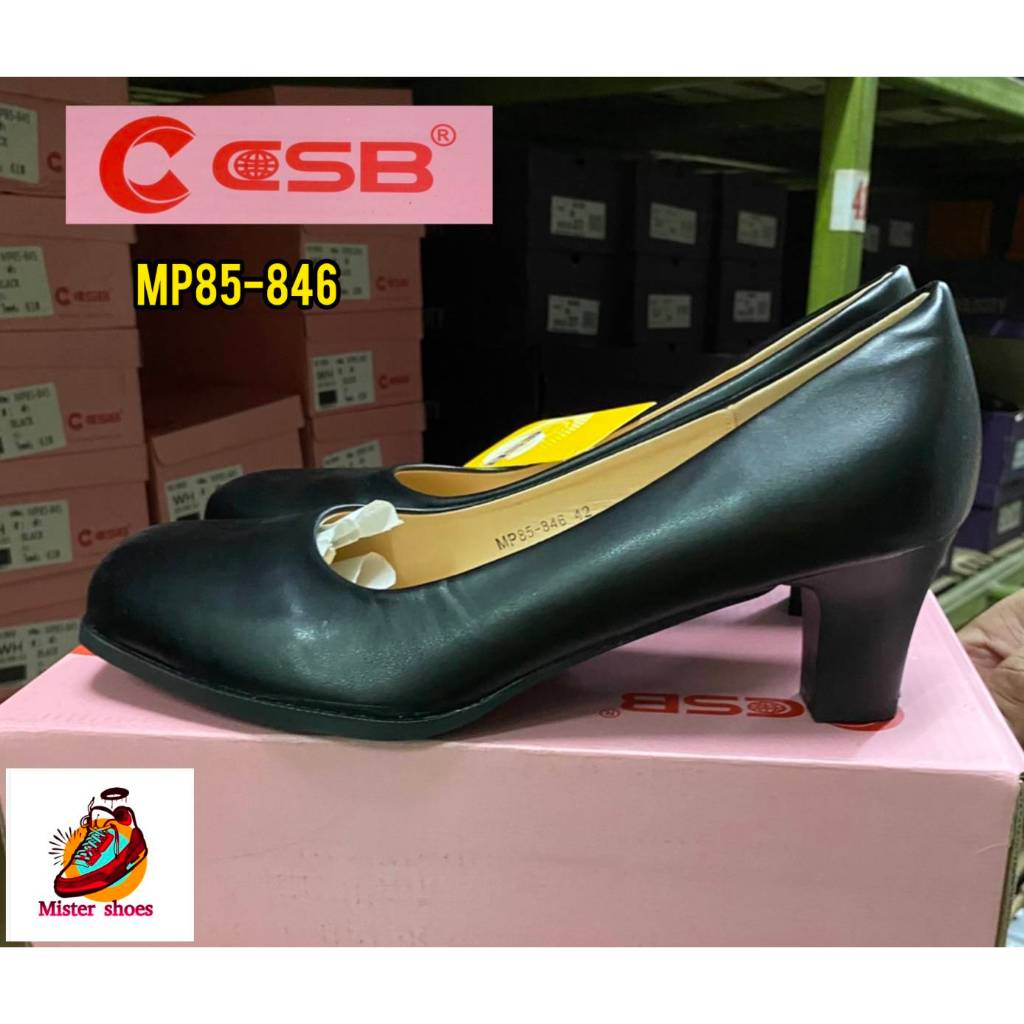 CSB รองเท้าคัชชูผู้หญิง  รุ่น MP846  (สีดำเงาหัวตัดส้นสูง 2 นิ้ว)  นักศึกษา  ทำงาน  ธุรกิจ ข้าราชการ