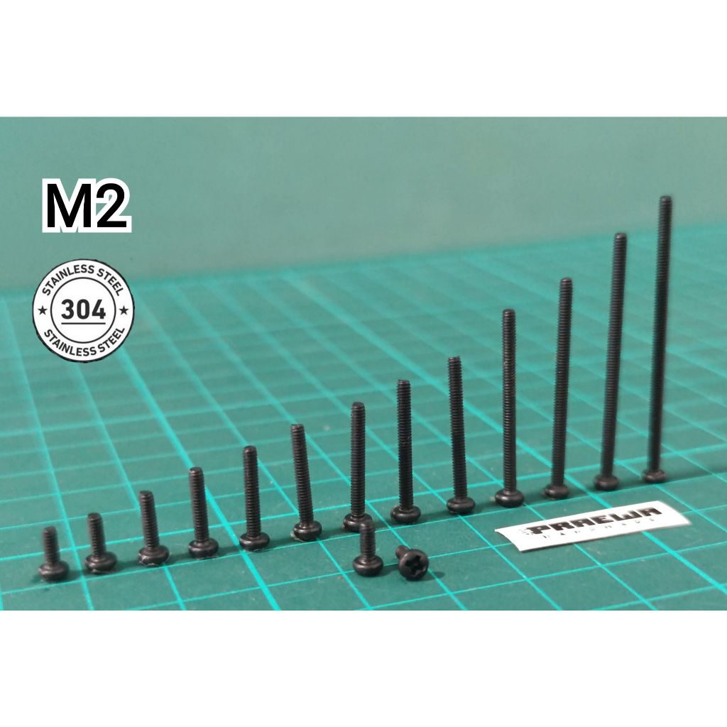 [ส่งถูก!!] น็อตเลสดำตัวผู้ M2 หัวกลม ไล่ขนาด 5-40 mm สำหรับทามิย่า รถกระป๋อง รถก้าง - Mini4WD Black M2 Screw SS304