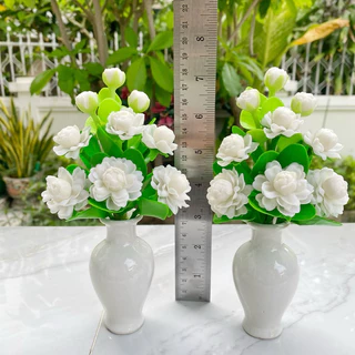 ** แจกันละ 115 บาทเท่านั้น ** ดอกมะลิ 9 ดอกพร้อมแจกัน บูชาพระ งานดินปั้น สูง 6.5 นิ้ว และ 7.5 นิ้ว