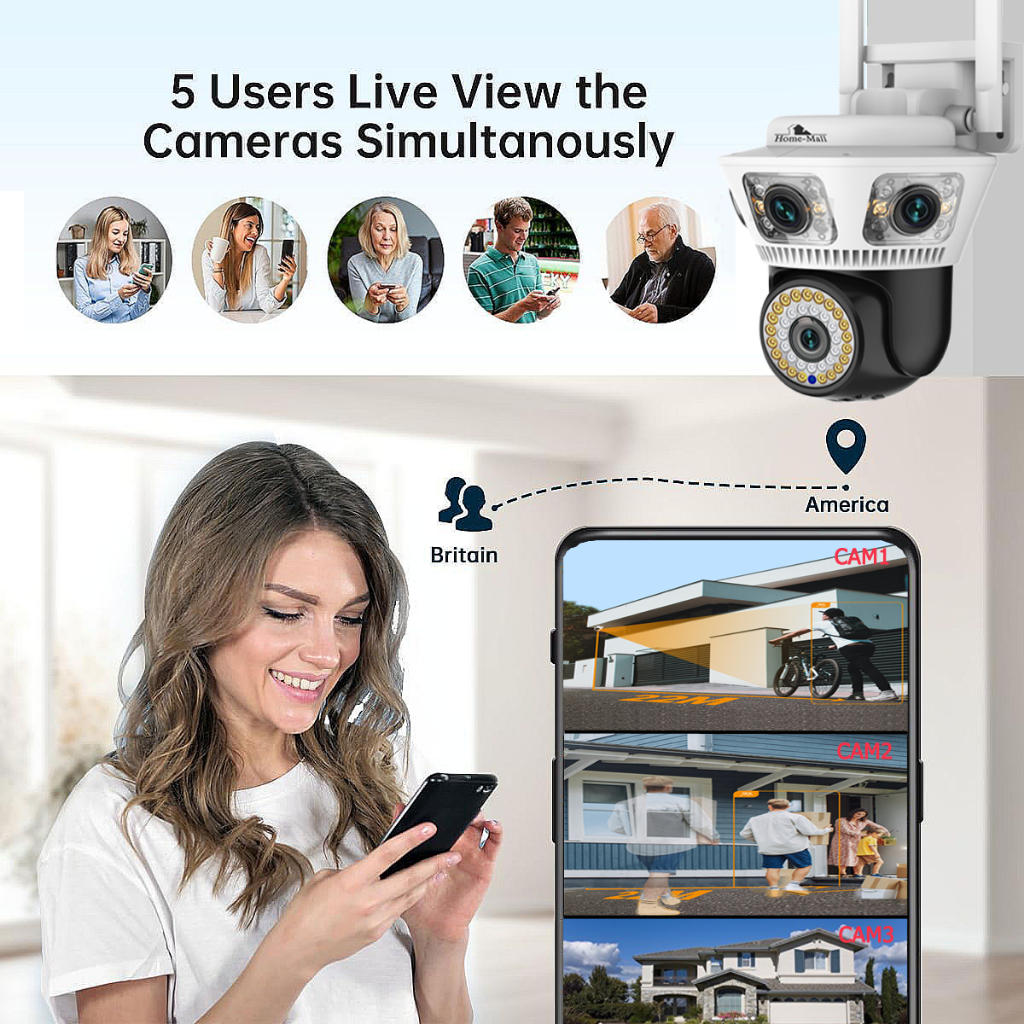 HOME MALL กล้องวงจรปิด 9MP 3เลนส์ดูภาพพร้อมกัน กล้องโดมหมุนได้ พูดตอบโต้ได้ กันน้ำip66 ภาพสีในที่มืด
