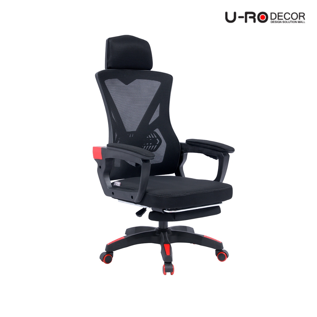 U-RO DECOR เก้าอี้เกมส์ปรับนอนได้และมีที่รองขา รุ่น THUNDER (ธันเดอร์) สีดำ/แดง RECLINER GAMING CHAIR WITH FOOTREST